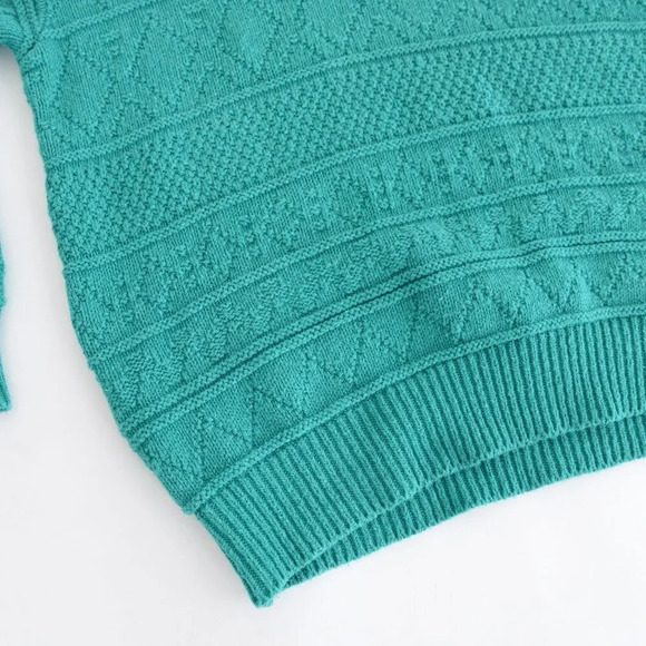 Vintage Parkhurts Teal 60% Cotton Knit Crewneck Sweater Size Large - Picture 7 of 12